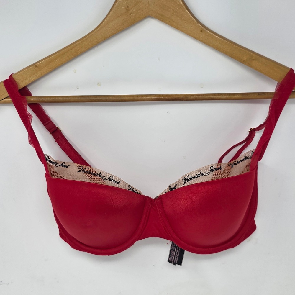 Victoria's Secret Very Sexy Lined Balconet Bra Red Mesh Logo 32DD